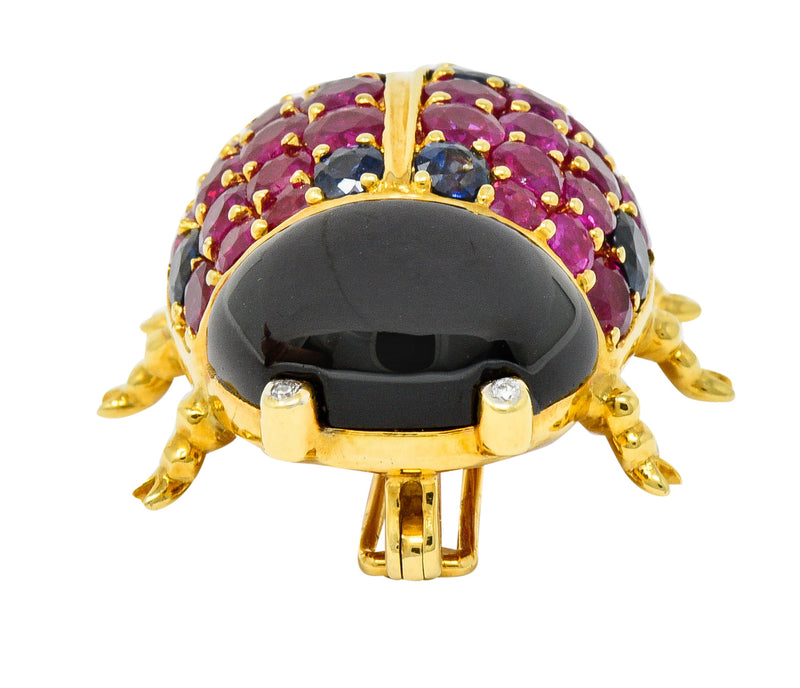 Vintage Sapphire Ruby Onyx Diamond 18 Karat Gold Ladybug BroochBrooch - Wilson's Estate Jewelry