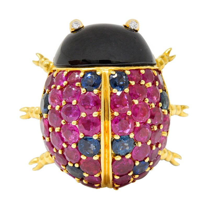 Vintage Sapphire Ruby Onyx Diamond 18 Karat Gold Ladybug BroochBrooch - Wilson's Estate Jewelry