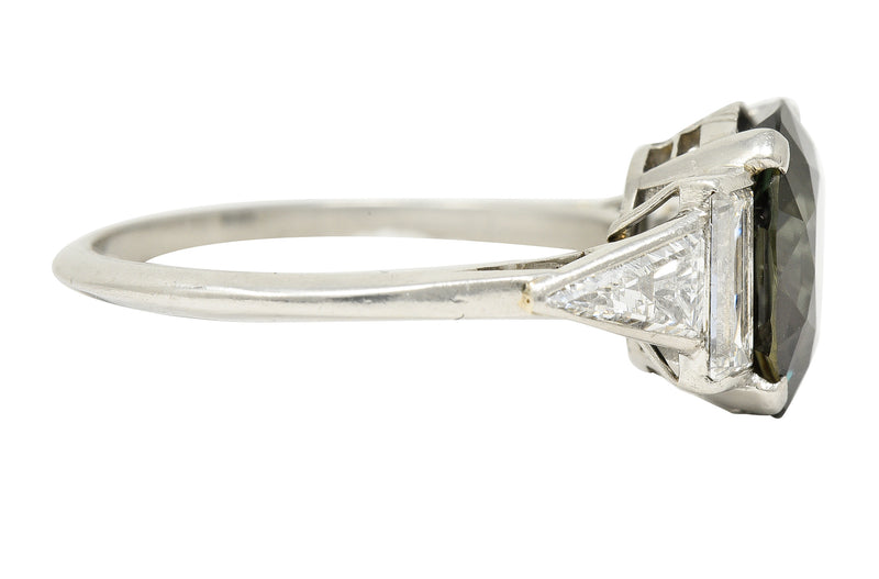Mid-Century 4.84 CTW Ceylon Alexandrite Diamond Platinum Geometric Gemstone Ring AGL Wilson's Estate Jewelry