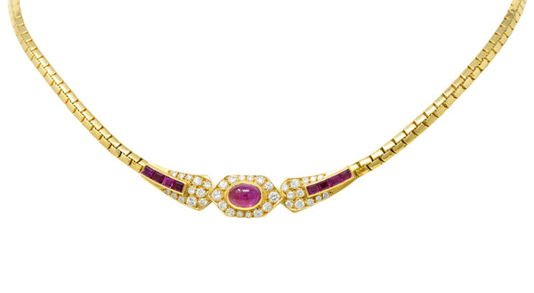 French Ruby Diamond 18 Karat Yellow Gold Collar Necklace Wilson's Antique & Estate Jewelry