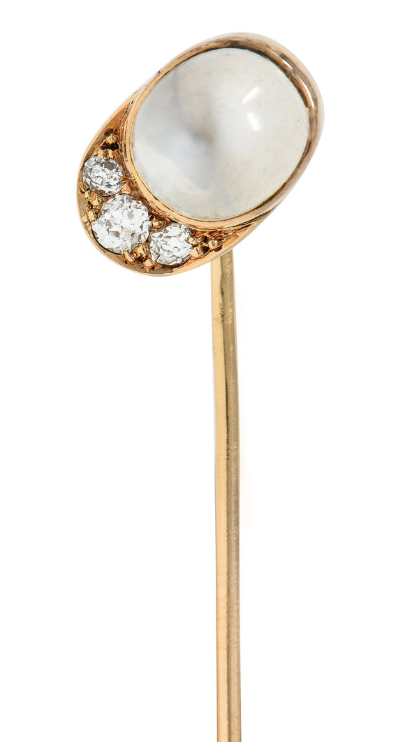 Victorian Diamond Moonstone Cabochon 14 karat Gold Jockey Hat Antique Stickpin