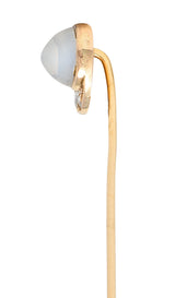 Victorian Diamond Moonstone Cabochon 14 karat Gold Jockey Hat Antique Stickpin