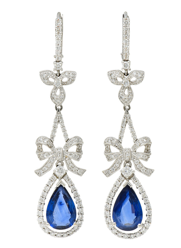 Contemporary 7.45 CTW Sapphire Diamond 18 Karat White Gold Drop Earrings Wilson's Antique & Estate Jewelry