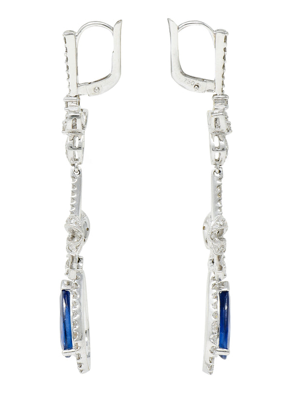 Contemporary 7.45 CTW Sapphire Diamond 18 Karat White Gold Drop Earrings Wilson's Antique & Estate Jewelry