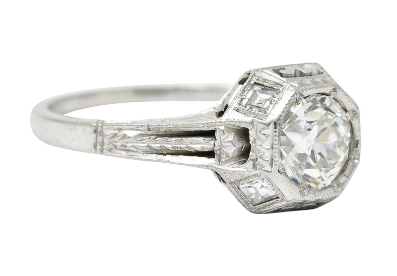 Art Deco 1.05 CTW Diamond 18 Karat White Gold Foliate Engagement RingRing - Wilson's Estate Jewelry