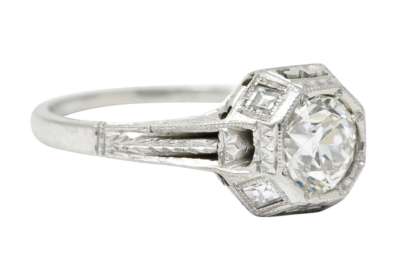 Art Deco 1.05 CTW Diamond 18 Karat White Gold Foliate Engagement RingRing - Wilson's Estate Jewelry