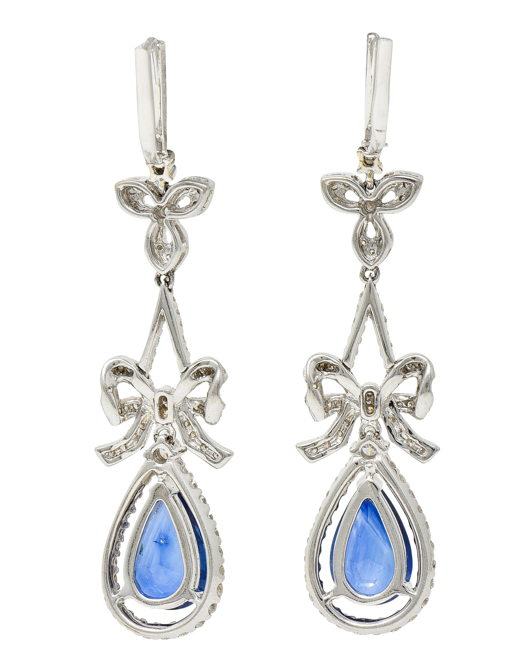 Contemporary 7.45 CTW Sapphire Diamond 18 Karat White Gold Drop Earrings Wilson's Antique & Estate Jewelry