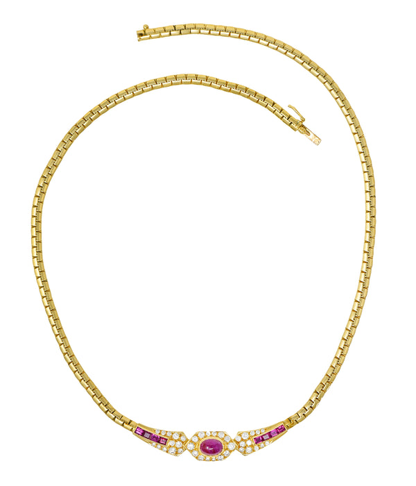 French Ruby Diamond 18 Karat Yellow Gold Collar Necklace Wilson's Antique & Estate Jewelry