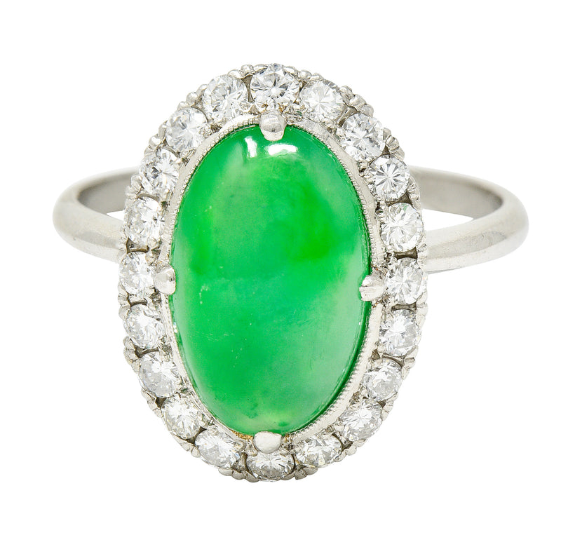 Jadeite Jade Diamond Halo Platinum Cabochon Cluster Ring GIA Wilson's Antique & Estate Jewelry