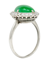 Jadeite Jade Diamond Halo Platinum Cabochon Cluster Ring GIA Wilson's Antique & Estate Jewelry