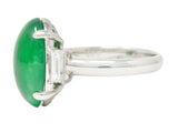 Jadeite Jade Diamond Platinum Three Stone Cabochon Ring GIA Wilson's Antique & Estate Jewelry