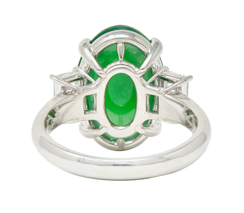 Jadeite Jade Diamond Platinum Three Stone Cabochon Ring GIA Wilson's Antique & Estate Jewelry