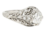 Edwardian 1.06 CTW Old European Cut Diamond Platinum Ivy Antique Engagement Ring Wilson's Estate Jewelry