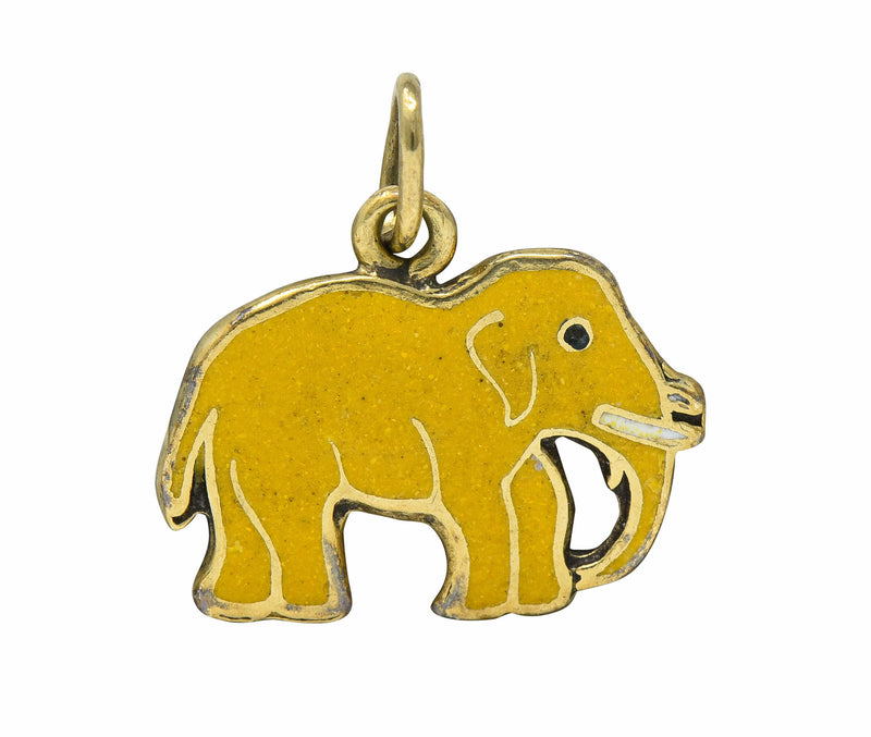 1920's Art Deco Yellow Enamel 14 Karat Gold Elephant Charmcharm - Wilson's Estate Jewelry