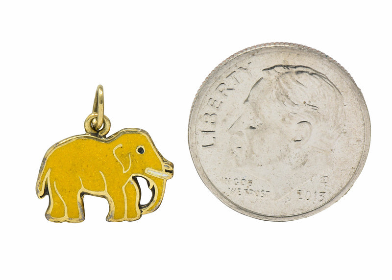 1920's Art Deco Yellow Enamel 14 Karat Gold Elephant Charmcharm - Wilson's Estate Jewelry