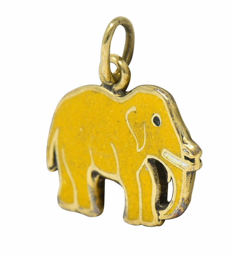 1920's Art Deco Yellow Enamel 14 Karat Gold Elephant Charmcharm - Wilson's Estate Jewelry