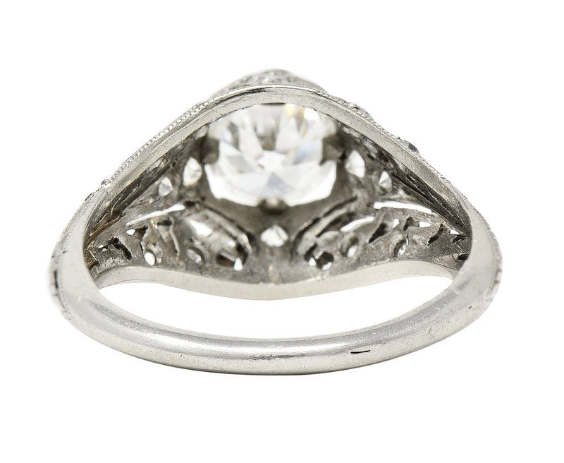 Edwardian 1.06 CTW Old European Cut Diamond Platinum Ivy Antique Engagement Ring Wilson's Estate Jewelry