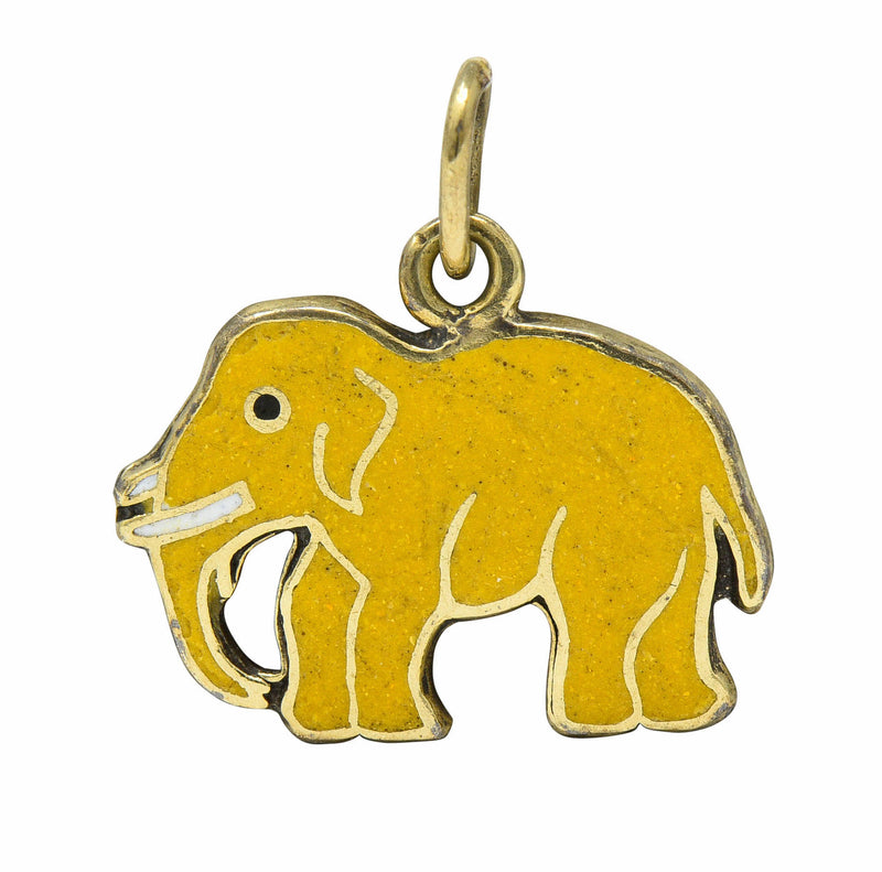 1920's Art Deco Yellow Enamel 14 Karat Gold Elephant Charmcharm - Wilson's Estate Jewelry