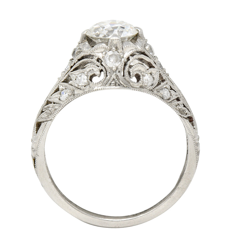Edwardian 1.06 CTW Old European Cut Diamond Platinum Ivy Antique Engagement Ring Wilson's Estate Jewelry