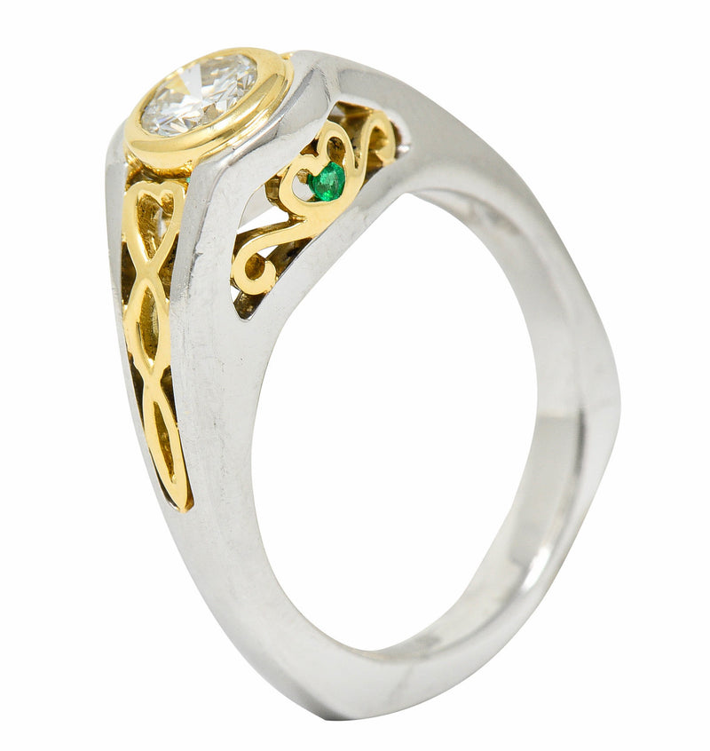 Modern 0.54 Diamond Emerald Platinum 18 Karat Gold Engagement RingRing - Wilson's Estate Jewelry
