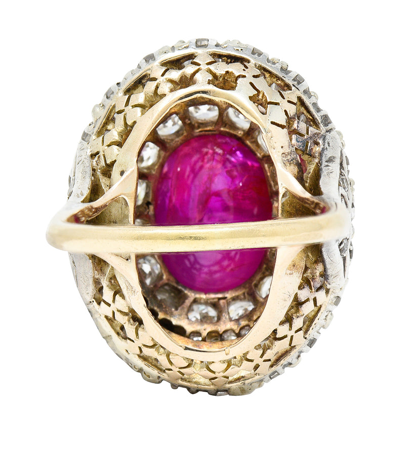 Vintage 10.55 CTW No Heat Burma Ruby Cabochon Diamond Silver-Topped 14 Karat Gold Cluster Ring GIA Wilson's Antique & Estate Jewelry