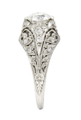 Edwardian 1.06 CTW Old European Cut Diamond Platinum Ivy Antique Engagement Ring Wilson's Estate Jewelry