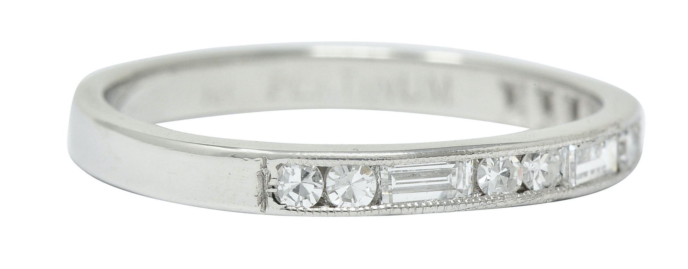 Vintage Single Baguette Cut Diamond Platinum Channel Band RingRing - Wilson's Estate Jewelry