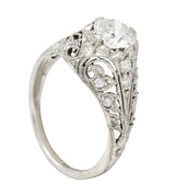 Edwardian 1.06 CTW Old European Cut Diamond Platinum Ivy Antique Engagement Ring Wilson's Estate Jewelry