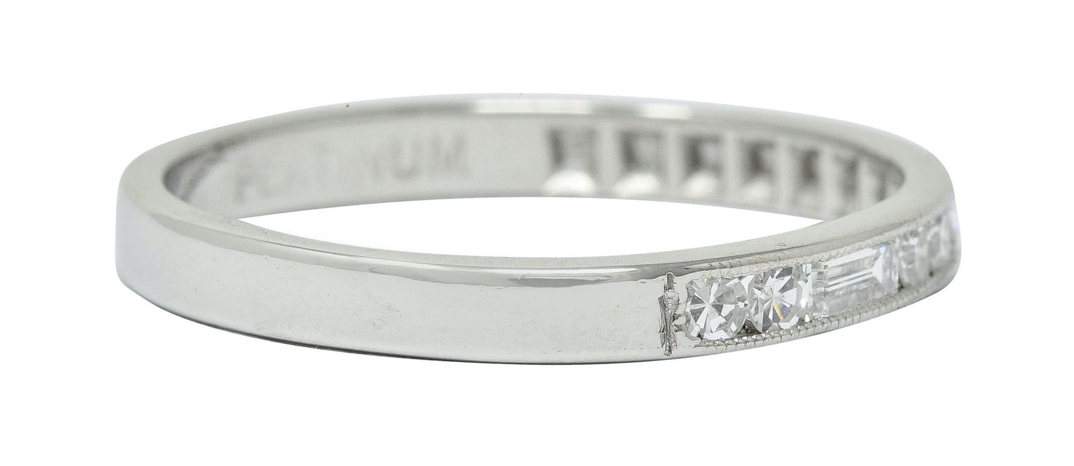 Vintage Single Baguette Cut Diamond Platinum Channel Band RingRing - Wilson's Estate Jewelry