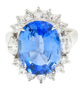 Contemporary 9.06 CTW Ceylon Sapphire Marquise Diamond Platinum Halo Ring GIA Wilson's Estate Jewelry