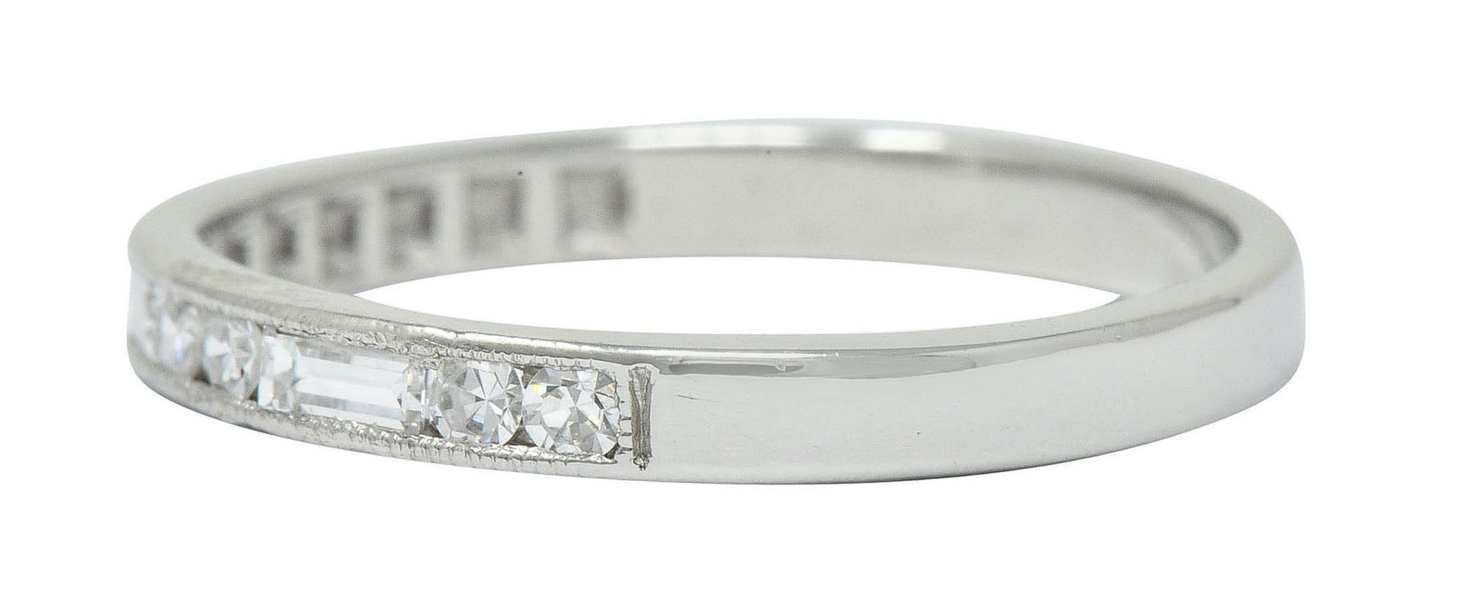 Vintage Single Baguette Cut Diamond Platinum Channel Band RingRing - Wilson's Estate Jewelry