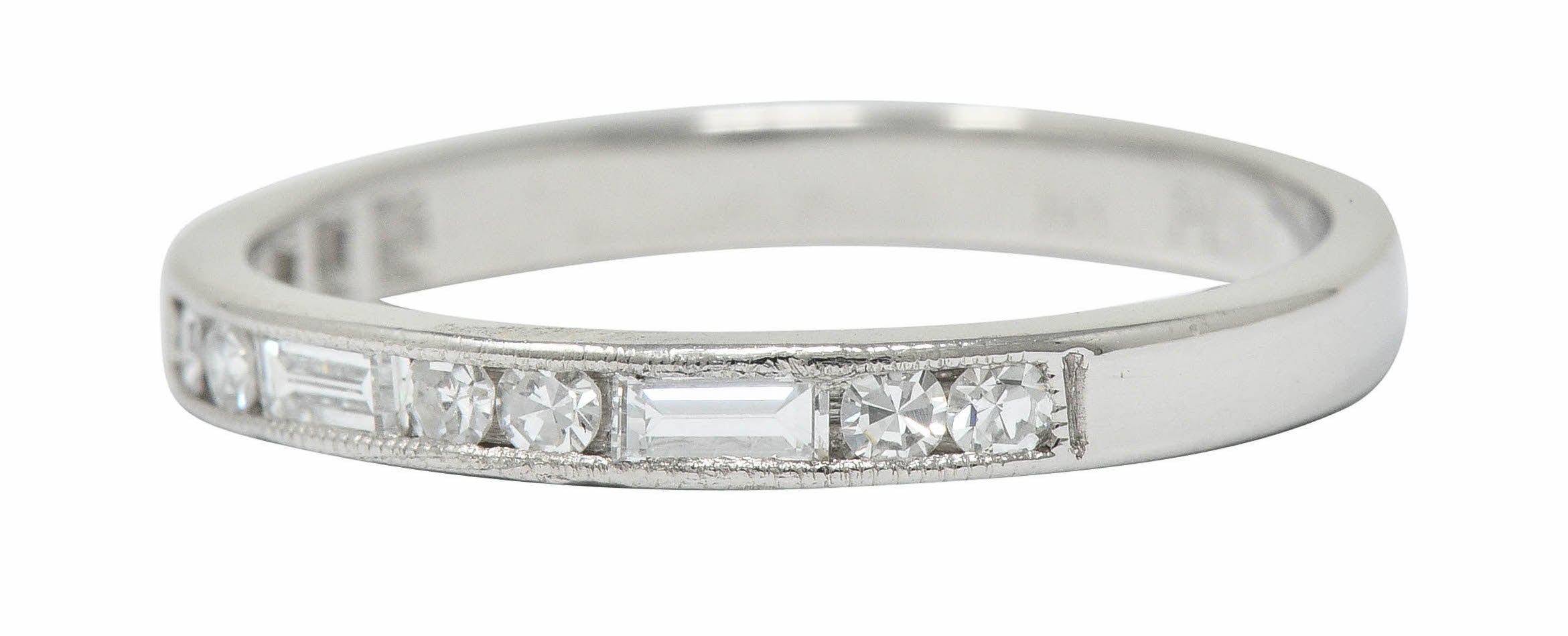 Vintage Single Baguette Cut Diamond Platinum Channel Band RingRing - Wilson's Estate Jewelry