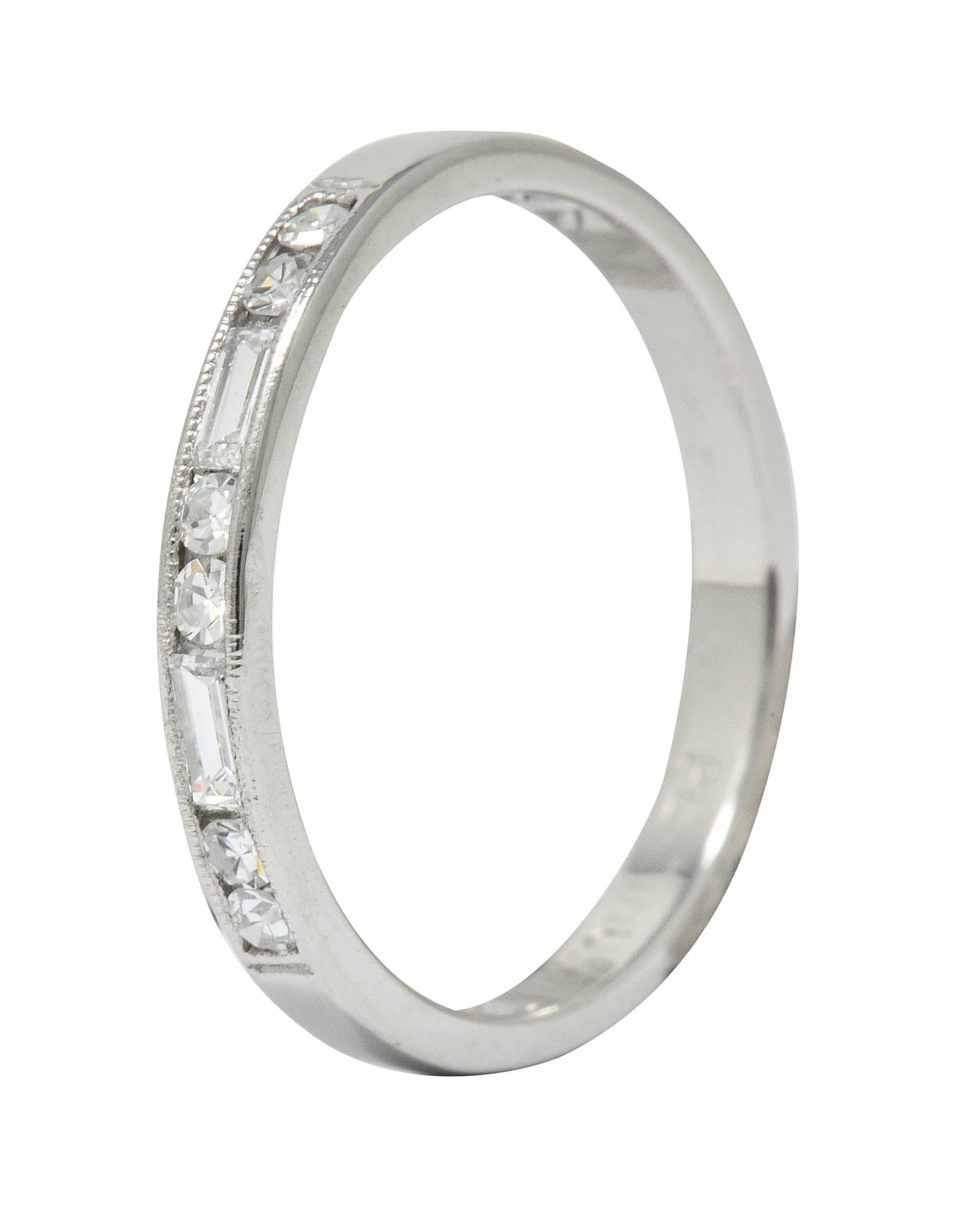 Vintage Single Baguette Cut Diamond Platinum Channel Band RingRing - Wilson's Estate Jewelry