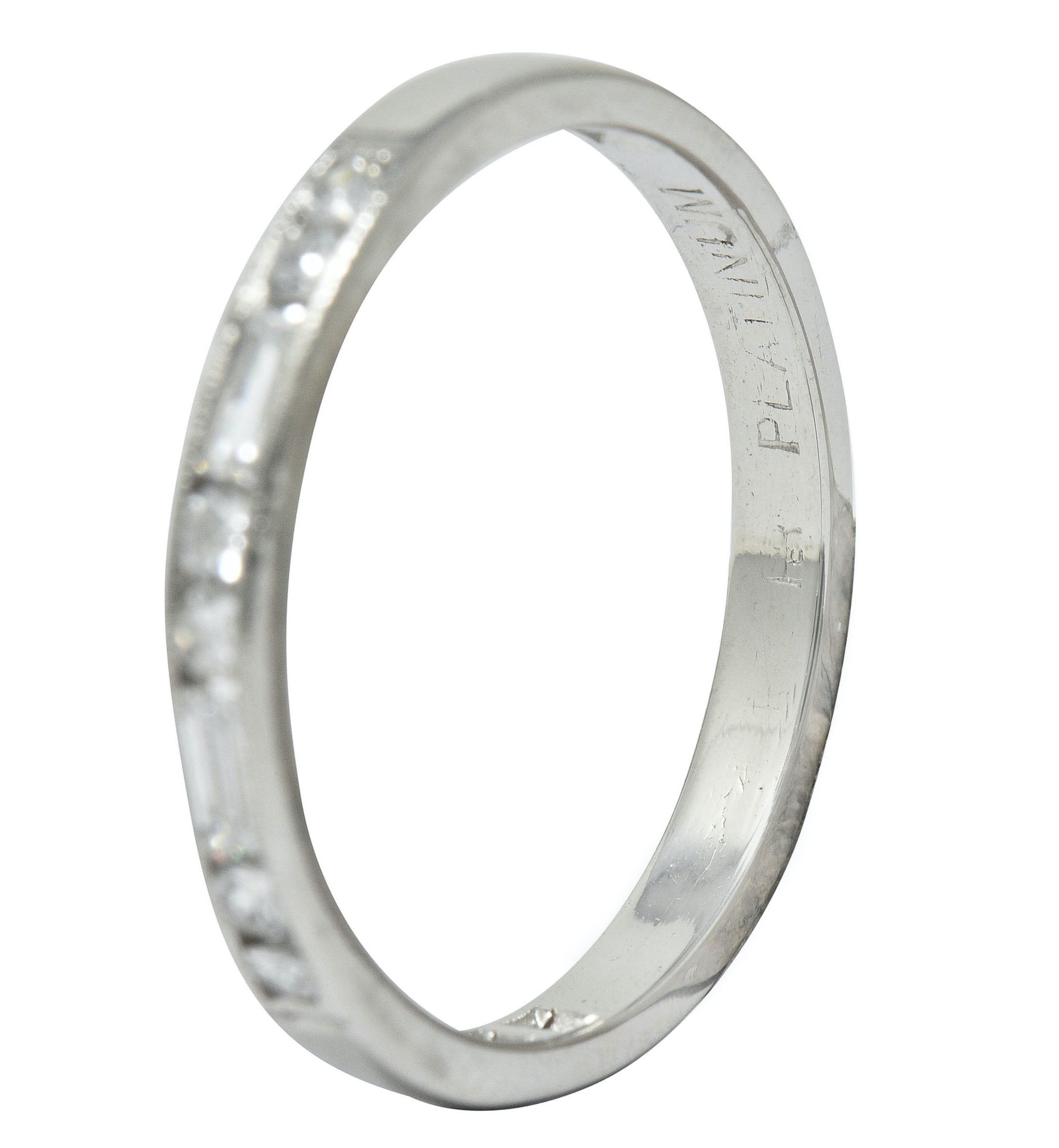 Vintage Single Baguette Cut Diamond Platinum Channel Band RingRing - Wilson's Estate Jewelry