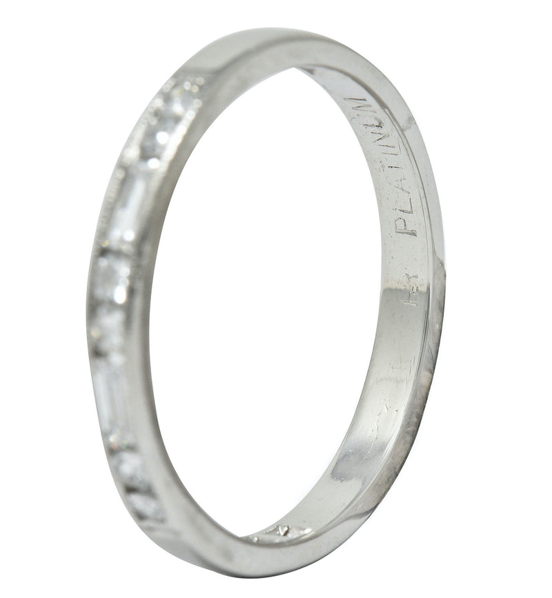 Vintage Single Baguette Cut Diamond Platinum Channel Band RingRing - Wilson's Estate Jewelry