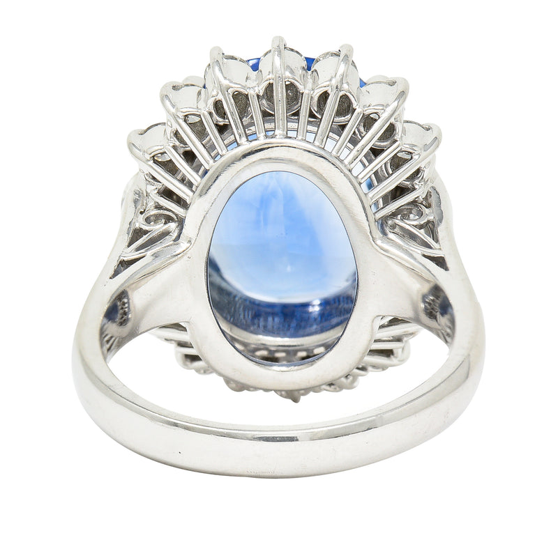 Contemporary 9.06 CTW Ceylon Sapphire Marquise Diamond Platinum Halo Ring GIA Wilson's Estate Jewelry
