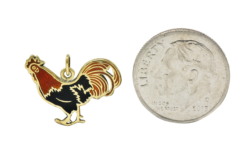 Art Deco Enamel 14 Karat Gold Rooster Charmcharm - Wilson's Estate Jewelry