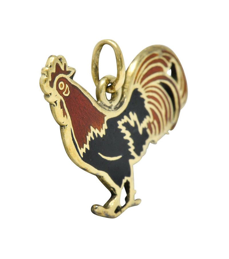 Art Deco Enamel 14 Karat Gold Rooster Charmcharm - Wilson's Estate Jewelry
