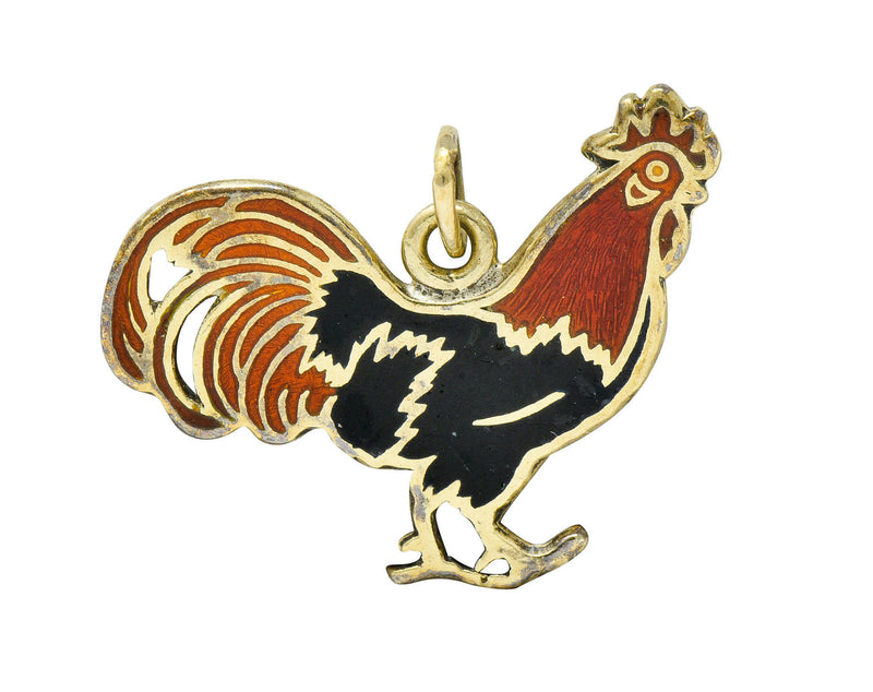 Art Deco Enamel 14 Karat Gold Rooster Charmcharm - Wilson's Estate Jewelry