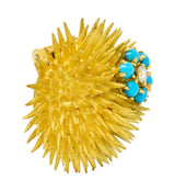 1960's Tiffany & Co. Diamond Turquoise 18 Karat Gold Sea Urchin BroochBrooch - Wilson's Estate Jewelry