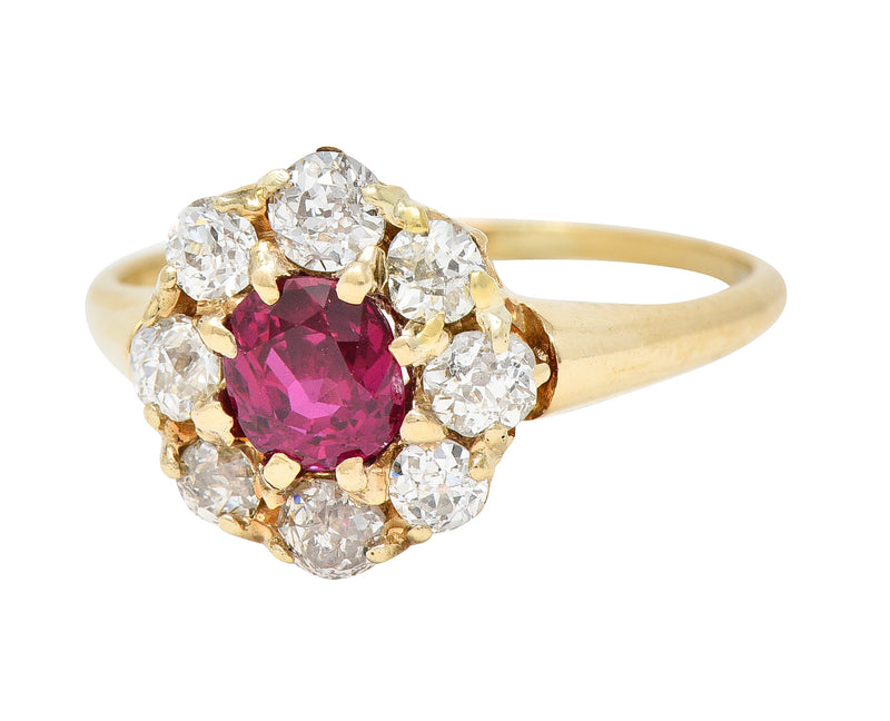 Ruby & White Diamond Antique Cluster in 18ct Yellow & White Gold main image 0