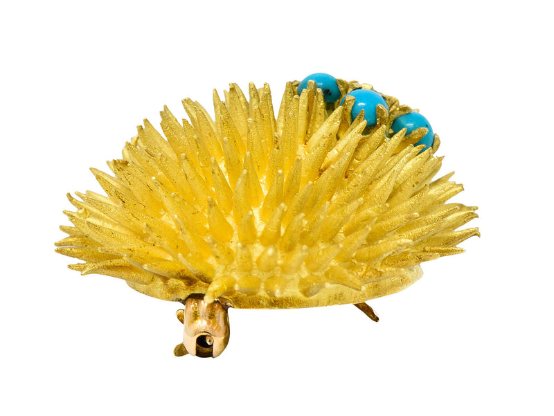 1960's Tiffany & Co. Diamond Turquoise 18 Karat Gold Sea Urchin BroochBrooch - Wilson's Estate Jewelry