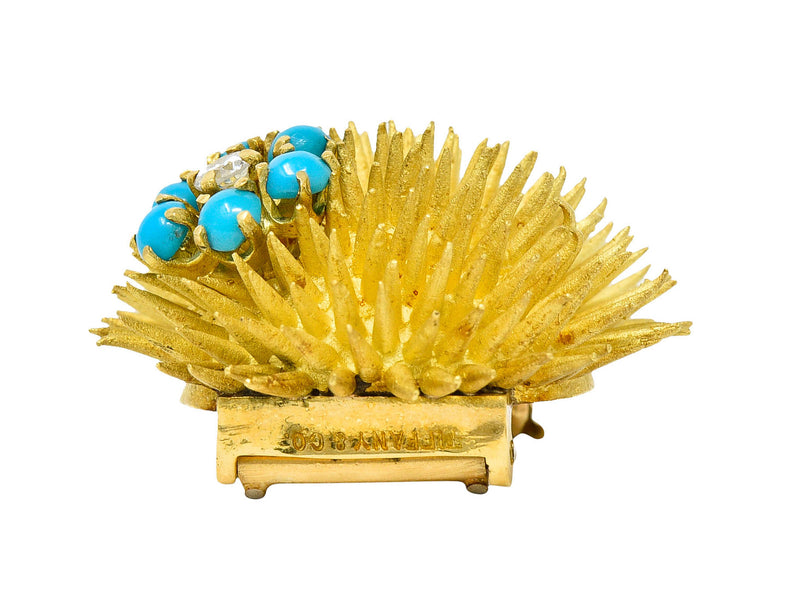 1960's Tiffany & Co. Diamond Turquoise 18 Karat Gold Sea Urchin BroochBrooch - Wilson's Estate Jewelry