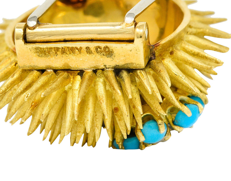 1960's Tiffany & Co. Diamond Turquoise 18 Karat Gold Sea Urchin BroochBrooch - Wilson's Estate Jewelry