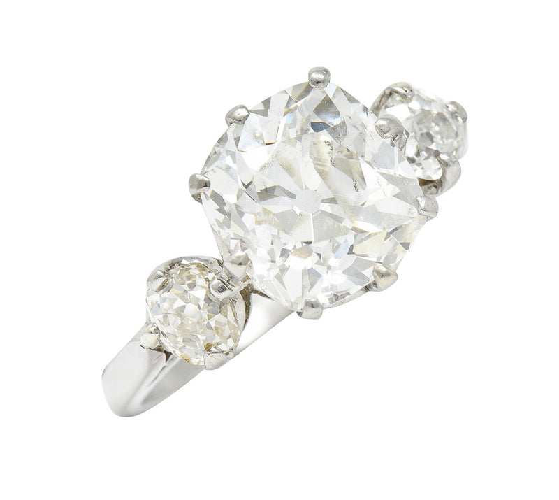Edwardian 3.94 CTW Old Mine Diamond Platinum Three Stone RingRing - Wilson's Estate Jewelry