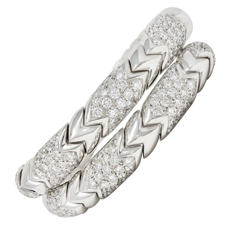 Bulgari French 6.50 CTW Diamond 18 Karat White Gold Spiga Serpenti Wrap Cuff Bracelet Wilson's Estate Jewelry