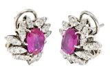 1950's Mid-Century 3.50 CTW No Heat Burma Ruby Diamond Cluster Earrings GIA Wilson's Antique & Estate Jewelry