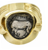 1970's Vintage Ancient Coin 18 Karat Gold Athena & Bull RingRing - Wilson's Estate Jewelry
