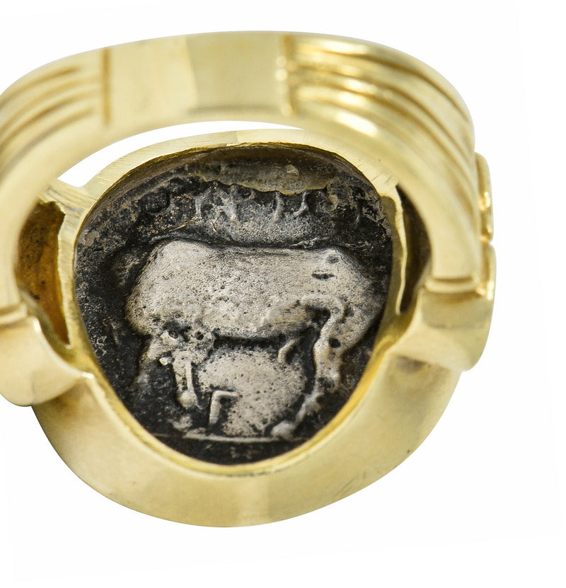 1970's Vintage Ancient Coin 18 Karat Gold Athena & Bull RingRing - Wilson's Estate Jewelry