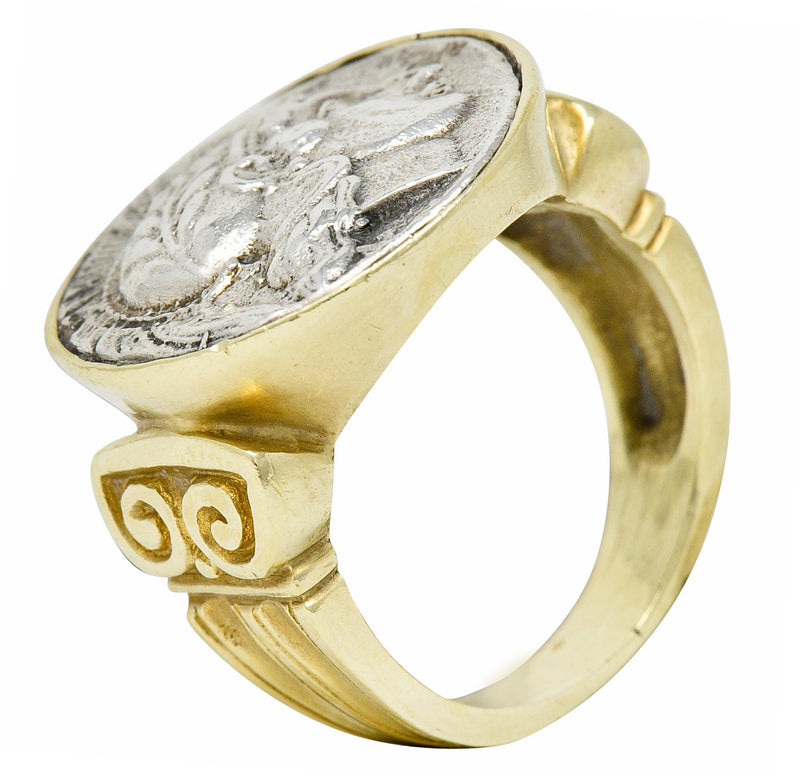1970's Vintage Ancient Coin 18 Karat Gold Athena & Bull RingRing - Wilson's Estate Jewelry